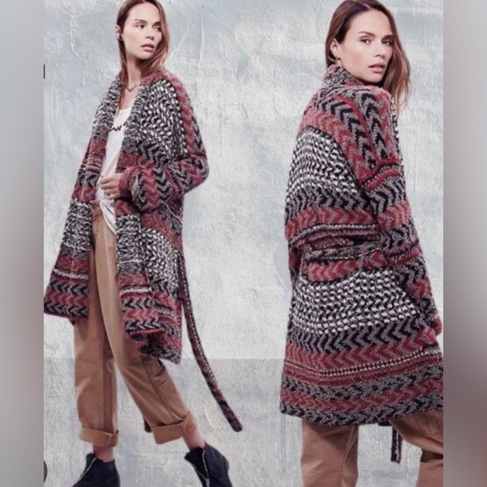 Free People Iona Long Belted Cardigan Sweater, beach fireside sweater, boho surf